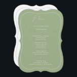 Delicate Classic Sage Green Calligraphy Wedding Menu<br><div class="desc">This classic menu card in bracket shape features modern calligraphy, a delicate white frame and contemporary typography on a Sage Green background. Perfect for a classic wedding or any other formal event or elegant wedding. On the back is a second delicate frame and room for your names and wedding date...</div>