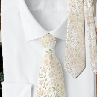 Delicate Classy Botanical Floral Pattern Neck Tie