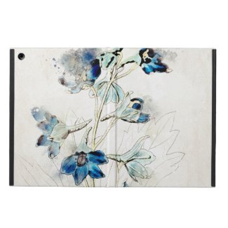 Delicate cobalt blue turquoise watercolor florals case for iPad air