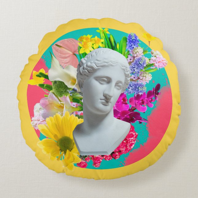 Delicate. Collage with plaster head statue isolate Round Pillow (Front)