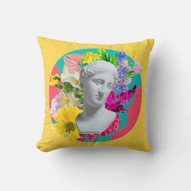 Delicate. Collage with plaster head statue isolate Throw Pillow (Front)