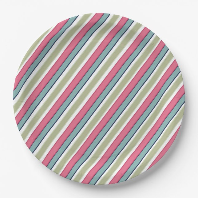 Delicate color stripes paper plates (Front)
