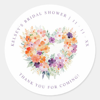 Delicate Colorful Wildflowers Heart Bridal Shower Classic Round Sticker