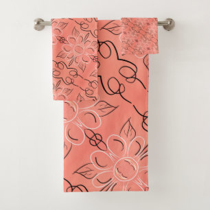 Delicate coral Floral Towel Set
