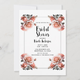 Delicate Coral Peach Roses Bridal Shower Invitation