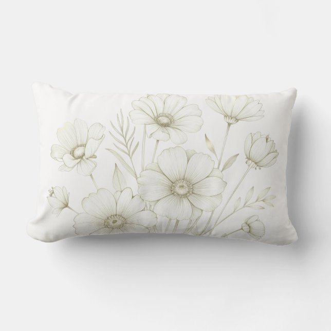 Delicate Cosmos Bouquet Line Art Grace Lumbar Pillow (Front)