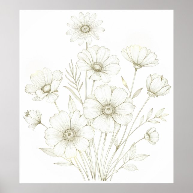 Delicate Cosmos Bouquet Line Art Grace Poster (Front)