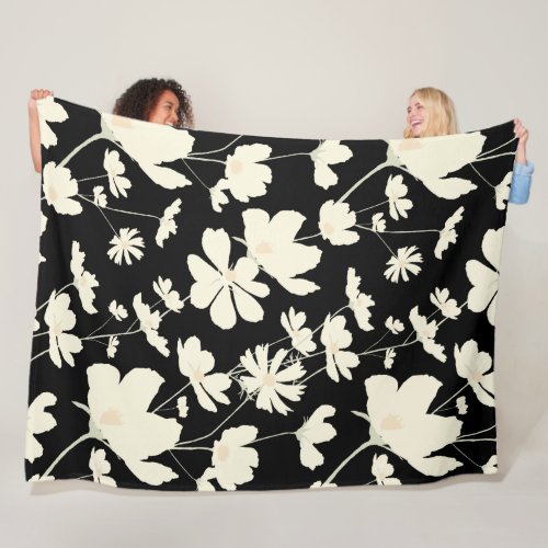 Delicate cosmos flower cream beige black warm dorm fleece blanket