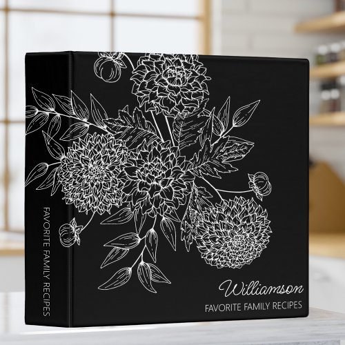 Delicate Country Flower Line Illustration Recipe  3 Ring Binder