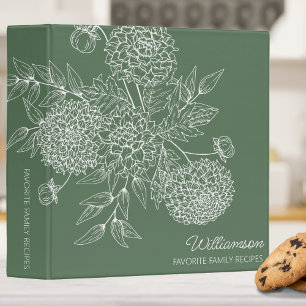 Delicate Country Flower Line Illustration Recipe  3 Ring Binder