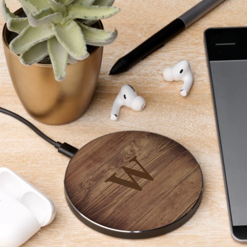 Delicate Country Rustic Barn Wood Monogram Wireless Charger