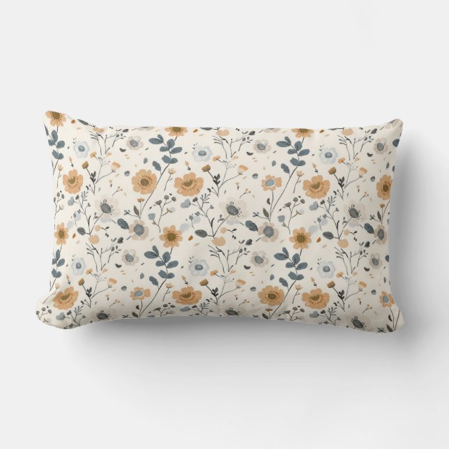 Delicate Cream Florals Lumbar Pillow (Front)
