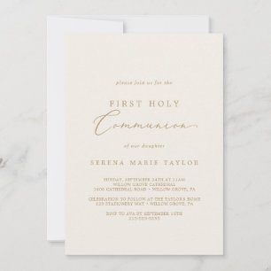 Delicate Cream Gold First Holy Communion Invitation