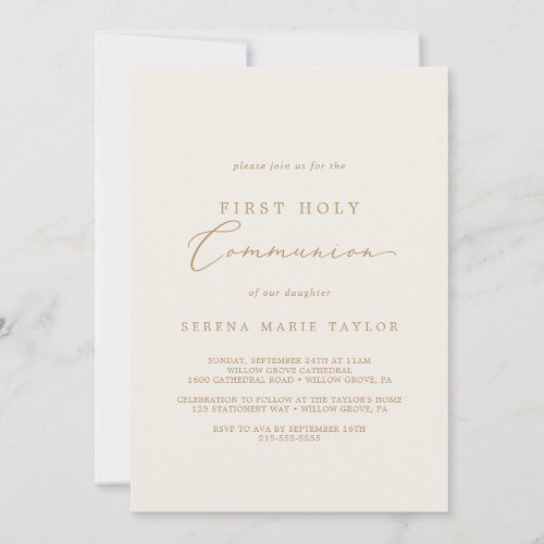 Delicate Cream Gold First Holy Communion Invitation