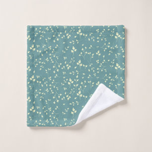Delicate Cream Leaves Dusty Teal Botanical Pattern Bath Towel Set