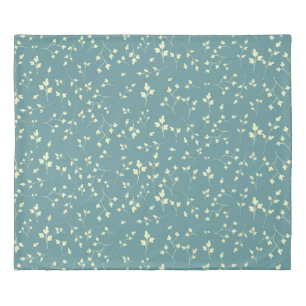 Delicate Cream Leaves Dusty Teal Botanical Pattern Duvet Cover
