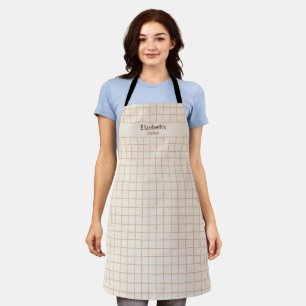 Delicate Creamy Brown Checkered Pattern Apron