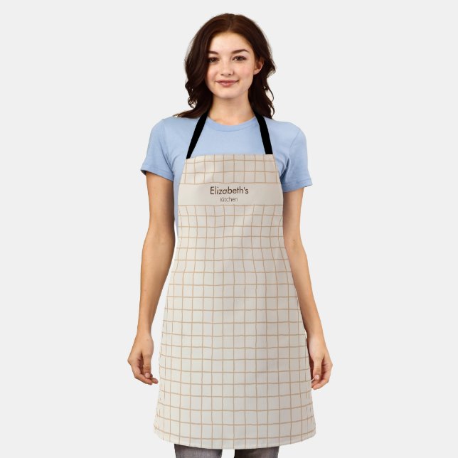 Delicate Creamy Brown Checkered Pattern Apron (Worn)