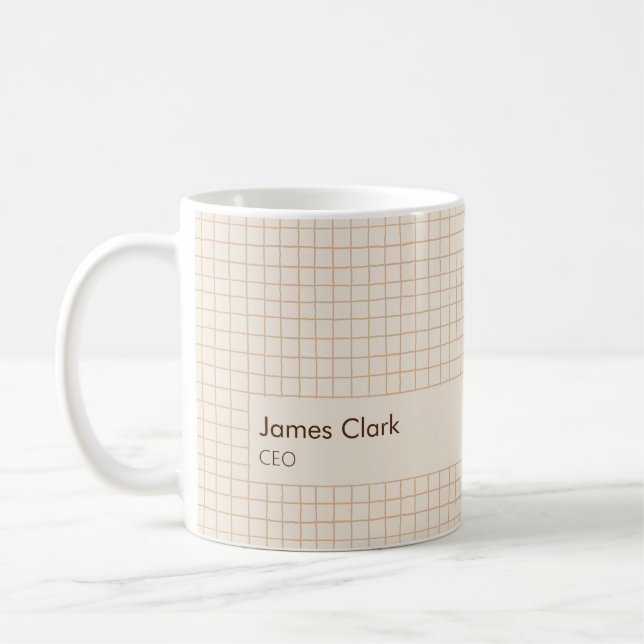 Delicate Creamy Brown Checkered Pattern Coffee Mug (Left)
