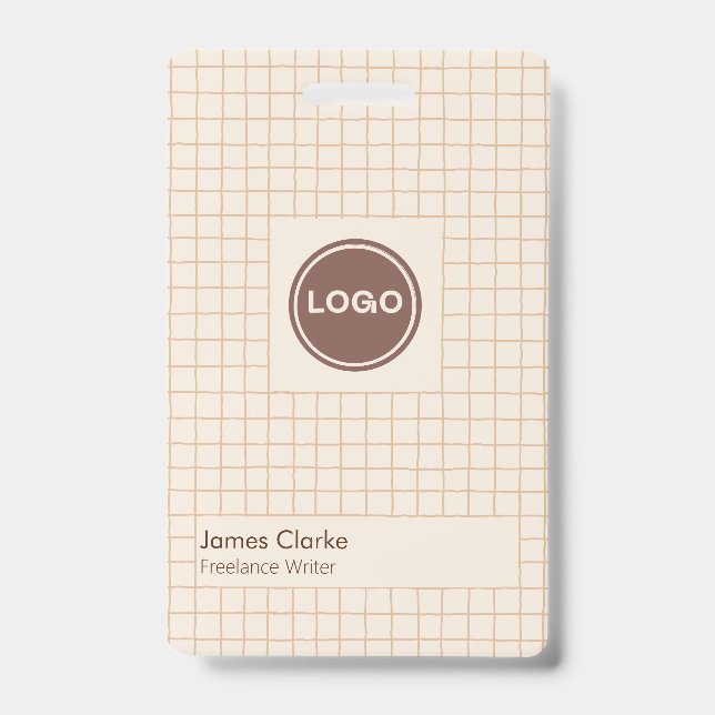 Delicate Creamy Brown Checkered Pattern with Logo Badge (Front)