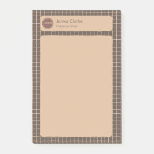 Delicate Creamy Brown Checkered Pattern with Logo Post-it Notes