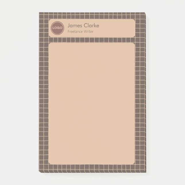 Delicate Creamy Brown Checkered Pattern with Logo Post-it Notes (Front)