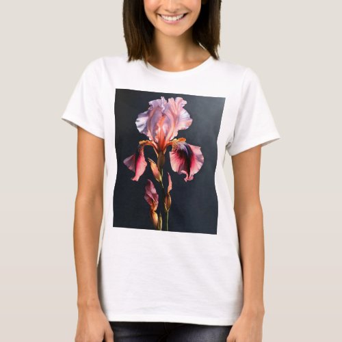 Delicate Crimson_Pink Iris Elegant Floral Design T_Shirt