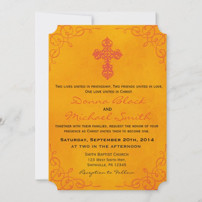 Delicate Cross Religious Wedding Invitations (Front)