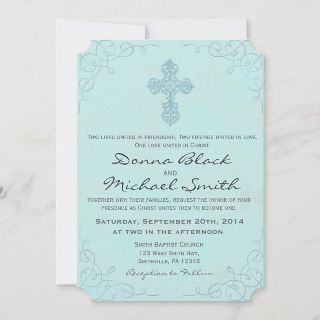 Delicate Cross Religious Wedding Invitations (Front)