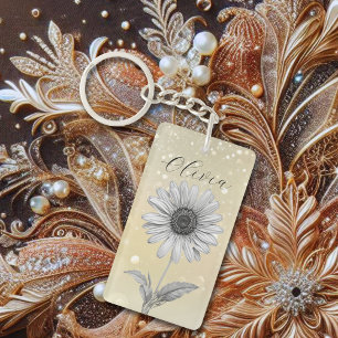Delicate Custom Gold Daisy Flower Keychain