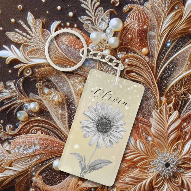 Delicate Custom Gold Daisy Flower Keychain (Creator Uploaded)