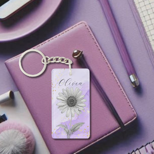 Delicate Custom Lavender Daisy Flower Keychain