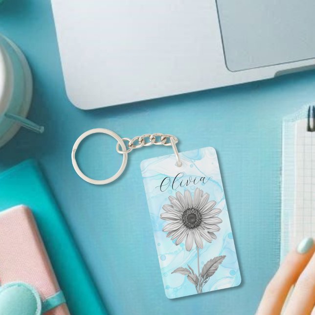 Delicate Custom Light Blue Daisy Flower Keychain (Creator Uploaded)