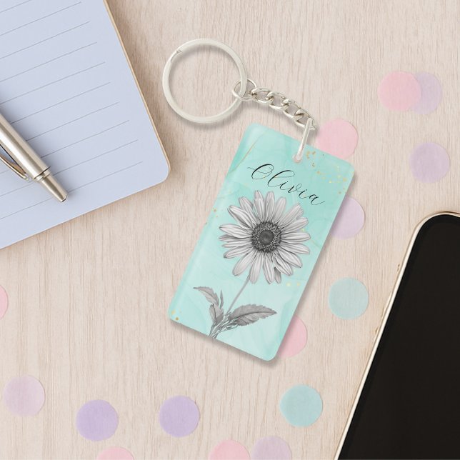 Delicate Custom Mint Blue Daisy Flower Keychain (Creator Uploaded)