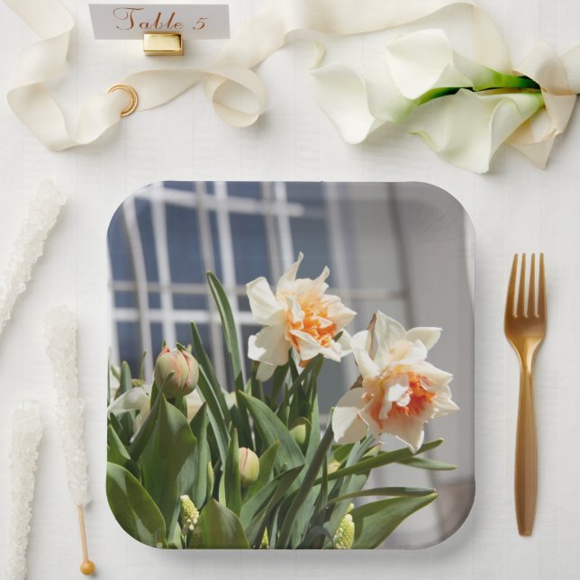 Delicate cute daffodils spring  paper plates (Wedding)