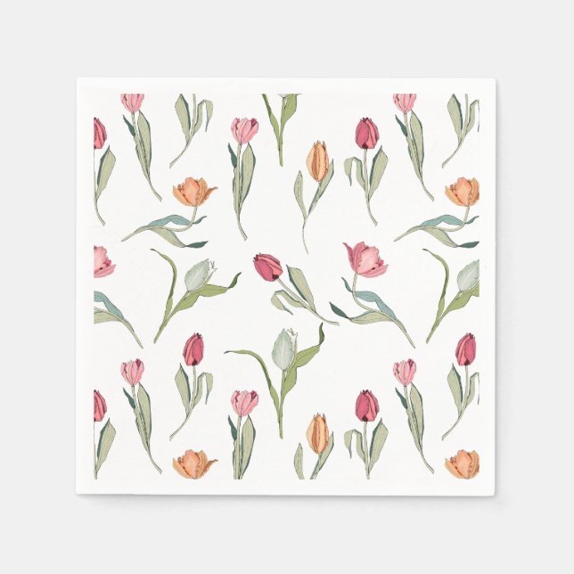Delicate Cute Flowers Tulips Napkins (Front)