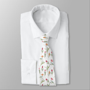 Delicate Cute Flowers Tulips Neck Tie