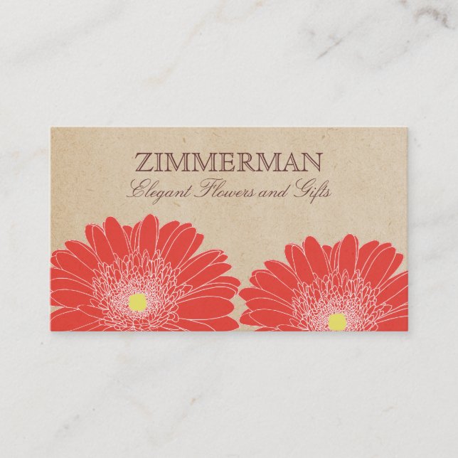 Delicate Daisies Business Card, Red Flowers Card (Front)
