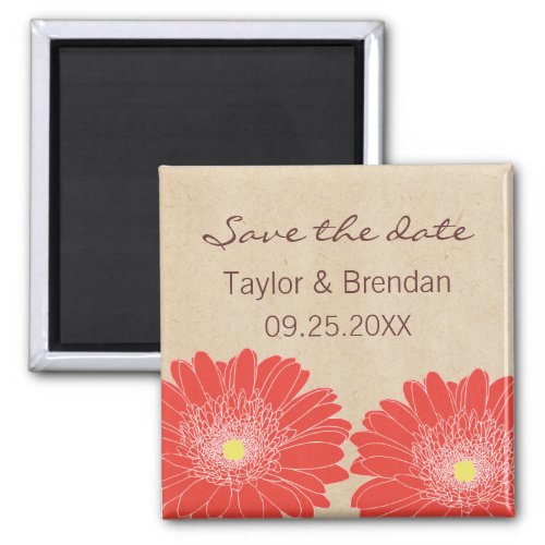 Delicate Daisies Save the Date Magnet Red Magnet