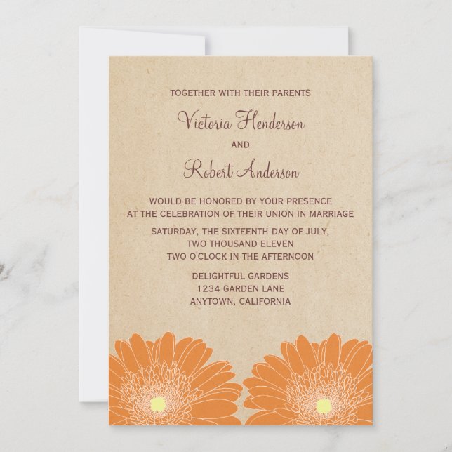 Delicate Daisies Wedding Invitation, Orange Invitation (Front)