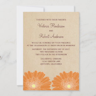 Delicate Daisies Wedding Invitation, Orange Invitation