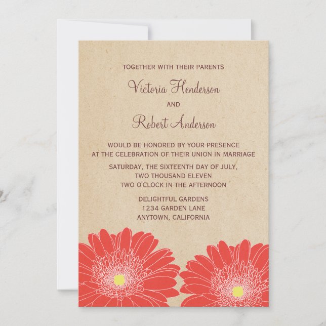 Delicate Daisies Wedding Invitation, Red Invitation (Front)