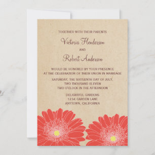 Delicate Daisies Wedding Invitation, Red Invitation