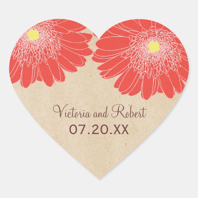 Delicate Daisies Wedding Stickers, Red Heart Sticker (Front)