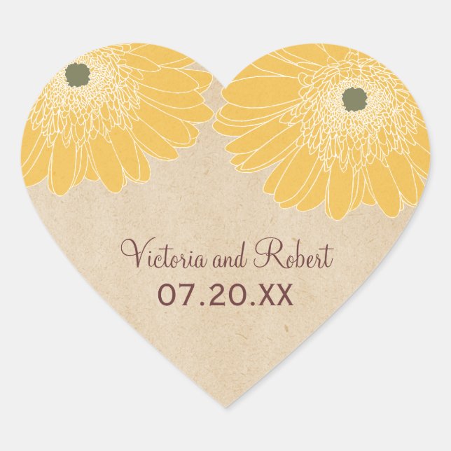 Delicate Daisies Wedding Stickers, Yellow Heart Sticker (Front)