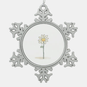 Delicate Daisy Illustration - Simple Sweet Flower Snowflake Pewter Christmas Ornament