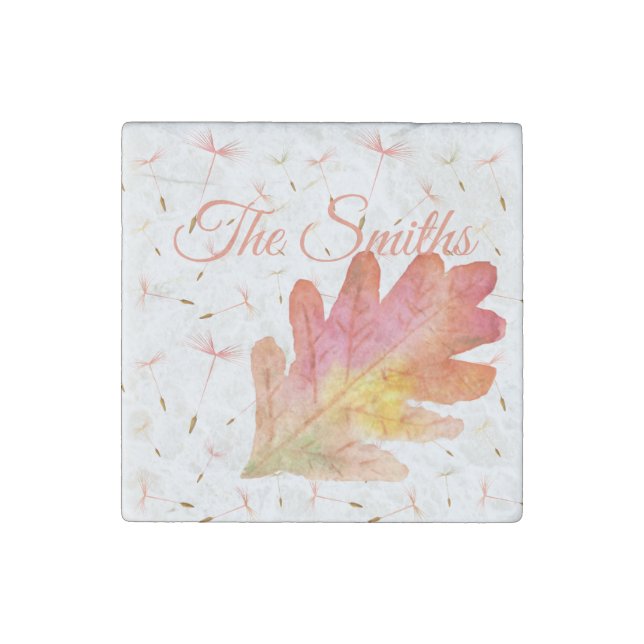 Delicate Dandelions & Autumn Leaf Stone Magnet (Front)