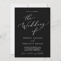 Delicate Dark Black Calligraphy All In One Wedding Invitation | Zazzle