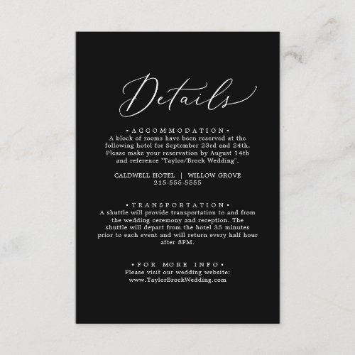 Delicate Dark Black Calligraphy Details Enclosure Card