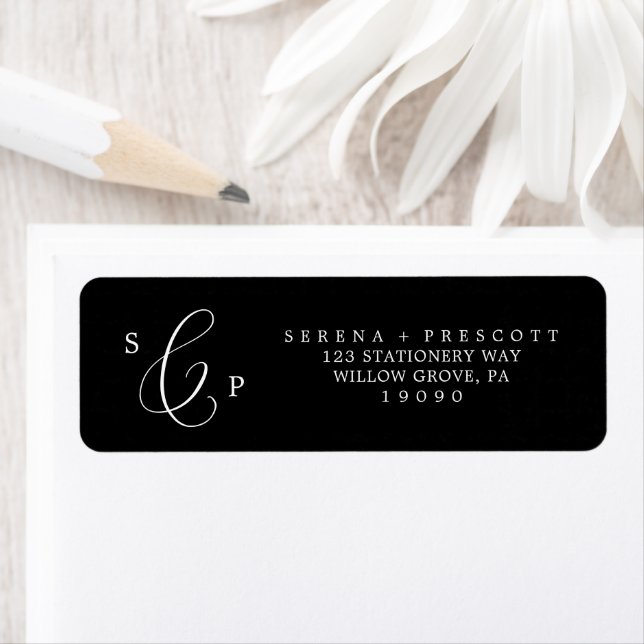 Delicate Dark Black Calligraphy Return Address Label (Insitu)
